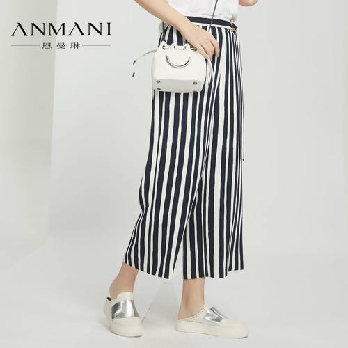 ANMANI/恩曼琳系带收腰条纹裤子2018夏季专柜正品K3262301-1880