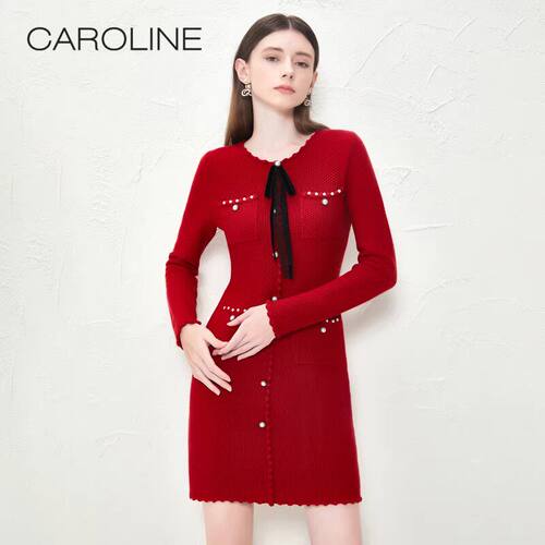 CAROLINE/卡洛琳2023秋季修身针织洋装专柜正品ECRDCA49-1780