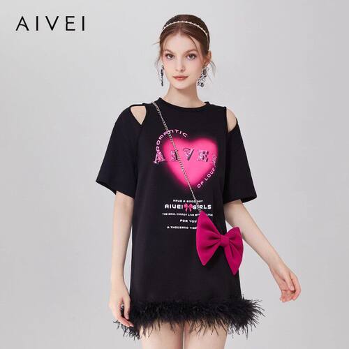 AIVEI/艾薇2023秋季短袖T恤连衣裙专柜正品Q056S138-1680
