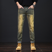 春夏款 欧洲站高档复古做旧牛仔裤 潮流男士 长裤 男修身 弹力小脚时尚
