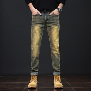 男修身 春夏款 弹力小脚时尚 长裤 潮流男士 欧洲站高档复古做旧牛仔裤