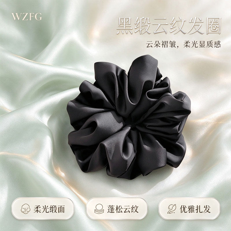 新款丝大号大肠发圈欧美跨境头绳亚马逊缎面头花皮筋发饰加粗