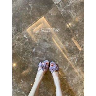 Boudd AC 复古花朵一字拖女仙女风圆头露趾拖鞋外穿高跟凉拖