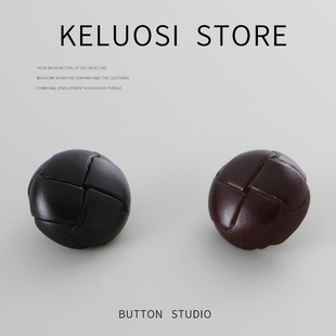 饰 扣男女毛衣扣装 KELUOSI 高档真皮扣纽扣大衣扣子黑色风衣扣西装