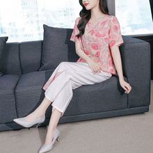 2025新款妈妈装夏装棉麻短袖套装奶奶装中老年人女装家居服睡衣女