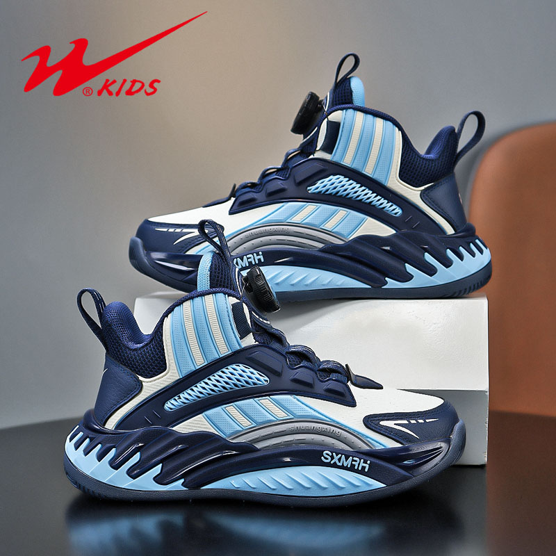 双星童鞋男童旋转纽扣运动鞋春秋款中大童皮面防水儿童时尚篮球鞋