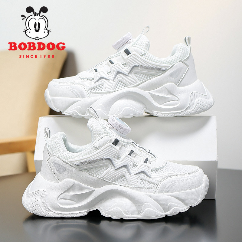 巴布豆童鞋儿童小白鞋2026春秋新款网面透气男童运动鞋女童老爹鞋