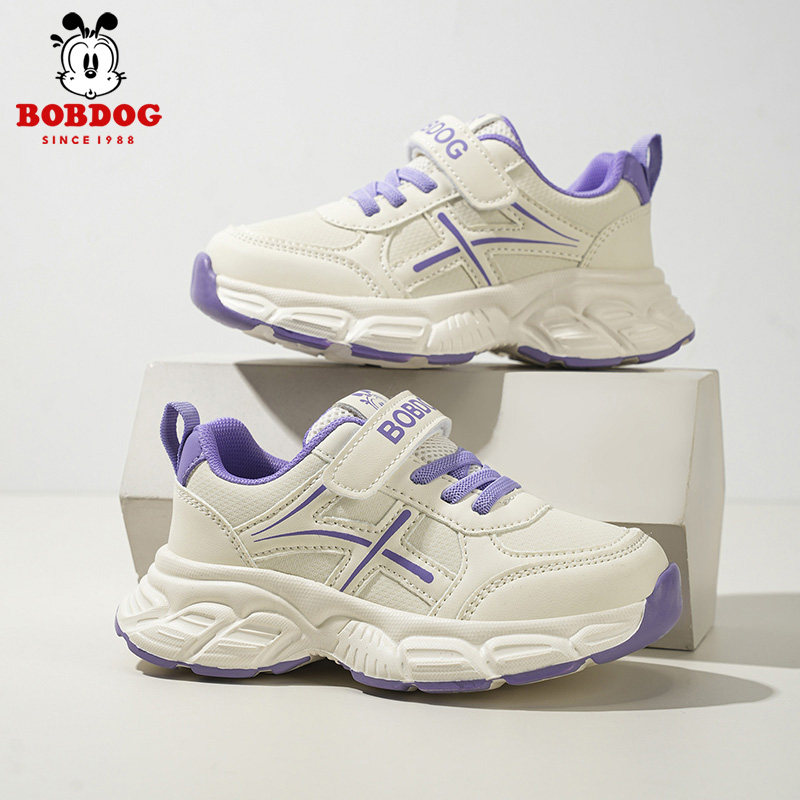 巴布豆童鞋女童运动鞋2026春秋新款皮面防水儿童鞋子女孩老爹鞋潮