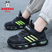 中大童透气男孩跑步鞋 巴布豆童鞋 春秋款 2025新款 子 男童黑色运动鞋
