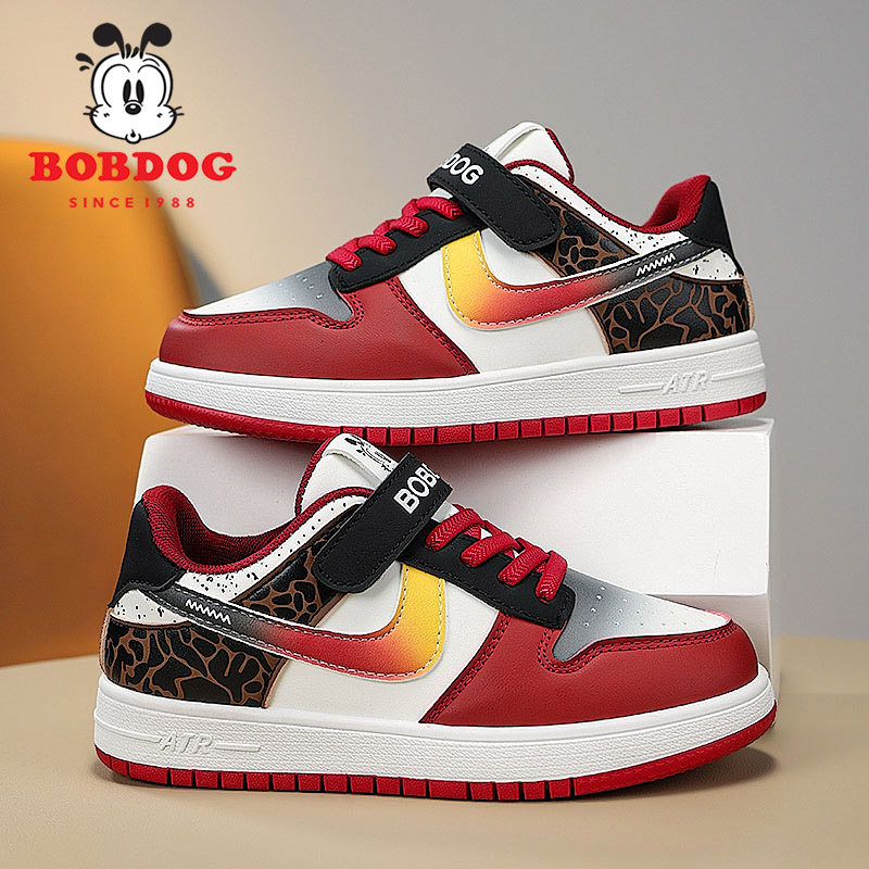 巴布豆童鞋男童板鞋2025春秋款皮面防水儿童鞋子潮男童休闲运动鞋