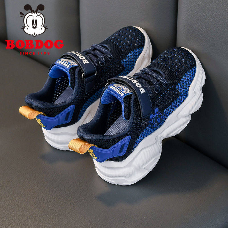 巴布豆男童鞋飞织跑步鞋春秋款透气网面儿童运动鞋夏季中大童网鞋