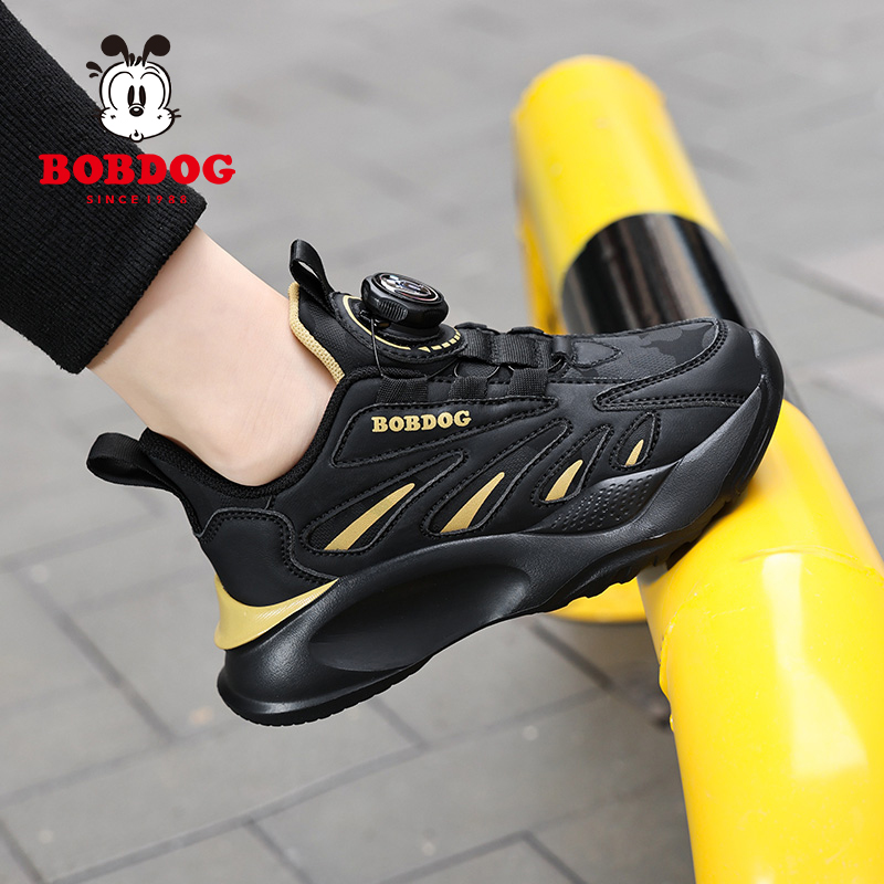 巴布豆防水皮面儿童旋转扣运动鞋