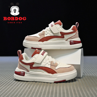 巴布豆童鞋女童休闲板鞋2023春秋新款皮面防水儿童运动鞋女孩鞋子