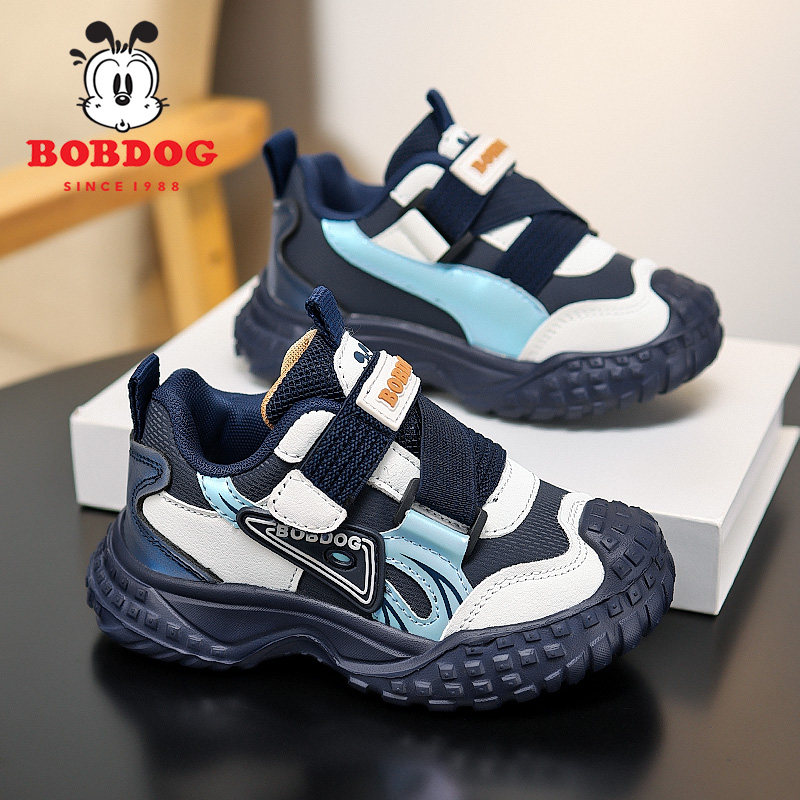 巴布豆童鞋男童鞋子2025春秋新款皮面防水儿童运动鞋男孩跑步鞋潮