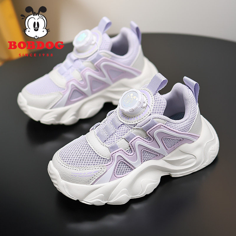 巴布豆童鞋女童旋转扣运动鞋2026春秋新款网面透气儿童时尚老爹鞋