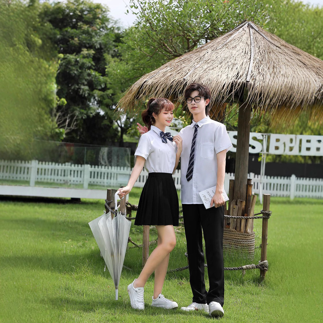 男女白衬衫初高中小学生运动会红西裤毕业班服校服合唱演出服套装