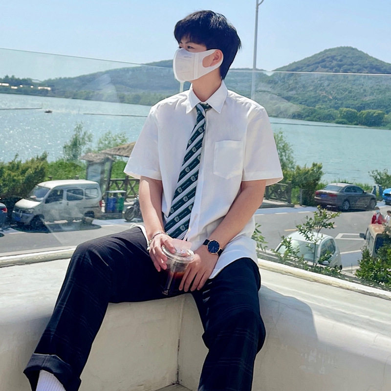 DK制服白衬衣男夏季短袖长袖白色衬衫学生表演学院风大码男士衬衣