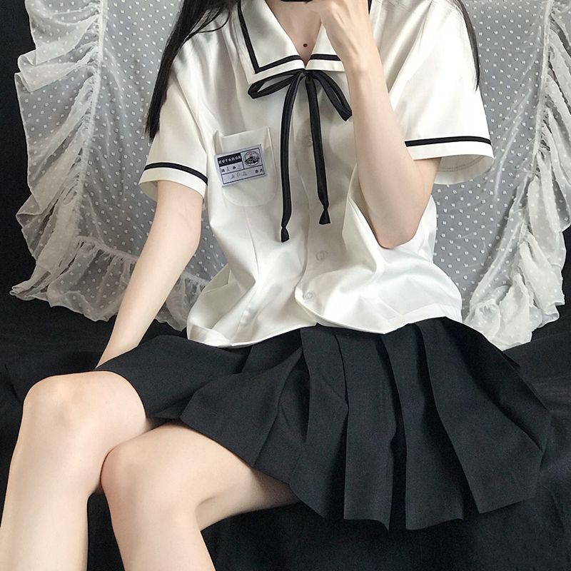 jk制服短袖衬衫女夏季学院风白色衬衣高初中大学生韩式校服裙套装