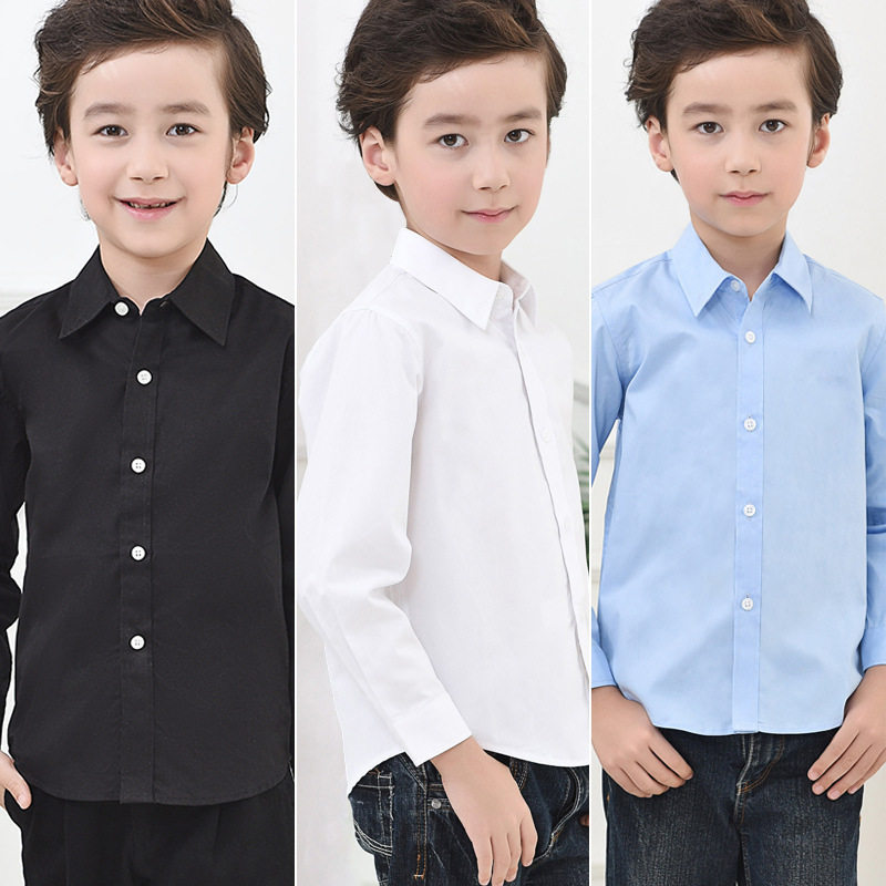 儿童白衬衣长袖纯棉学院风小学生校服男童黑色衬衫合唱班服表演服