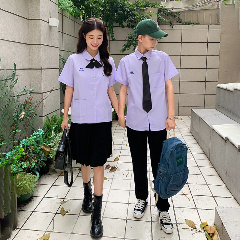 jk制服衬衫校服男女学生校服短袖衬衫黑短裙黑色西裤毕业班服套装