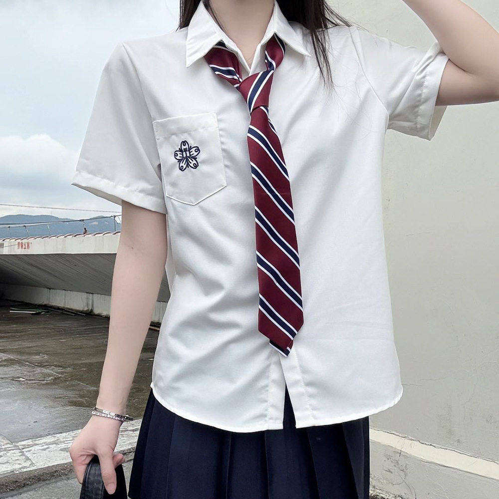 jk制服少女夏季短袖衬衫学院风白衬衣短裙高初中学生刺绣校服班服