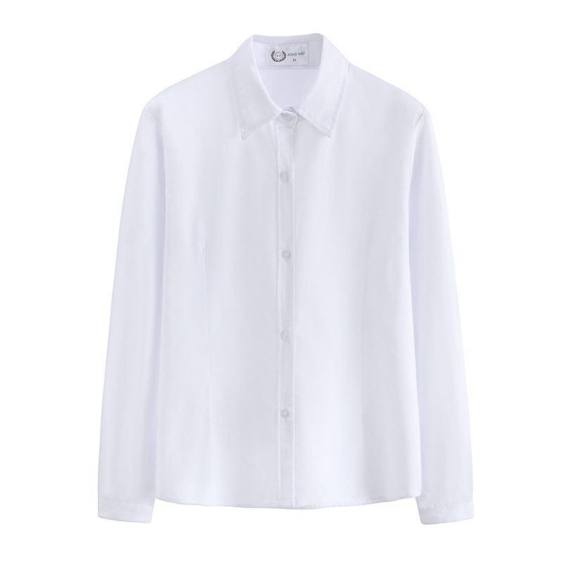 班服少女尖领长袖学生白衬衣