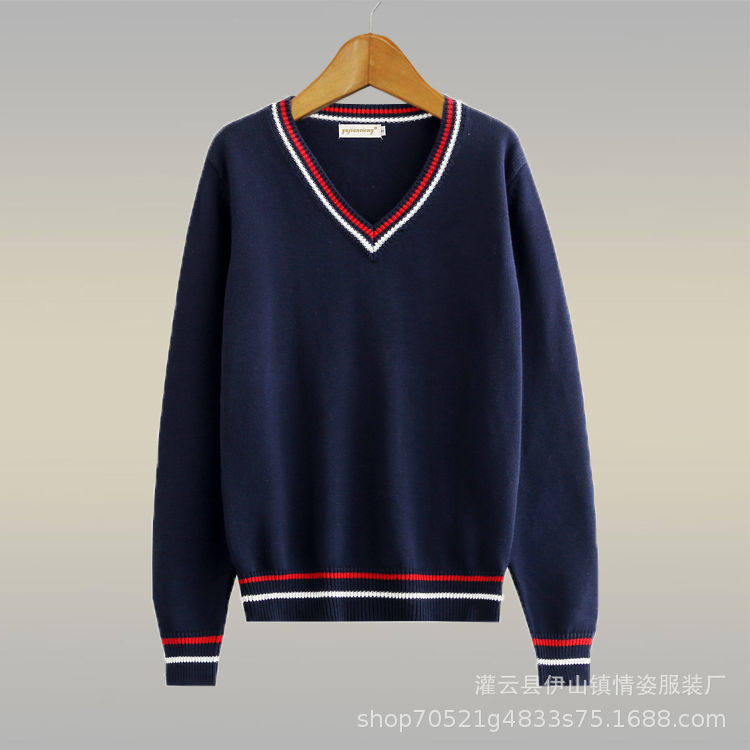 中小学生长袖毛衣男大童校服v领班服女童套头衫毛线针织衫演出服