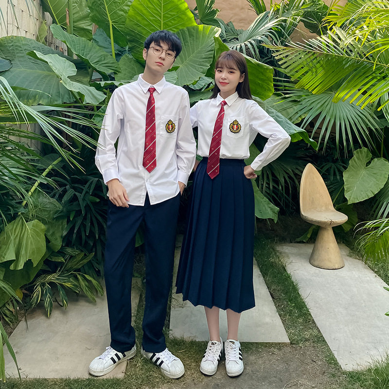 JK制服长袖白衬衫藏青百褶裙学生春秋运动会毕业拍照班服表演套装