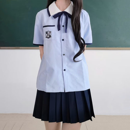 jk制服夏校服短袖衬衫少女毕业季学院风班服高中生西裤演出服套装