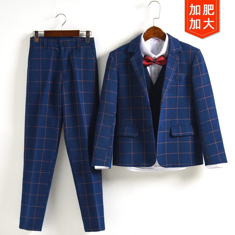 胖男童礼服加肥加大码西装白衬衫西裤套装钢琴演出服主持人五件套