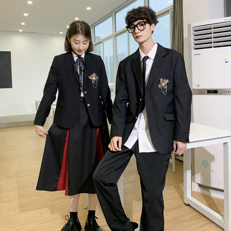 jk制服男女黑色小西装长袖白衬衫黑色西裤学院风校服毕业班服套装