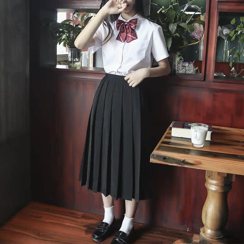 jk制服男女白衬衫黑色藏蓝百褶裙班服学生西裤校服短裙中长裙套装