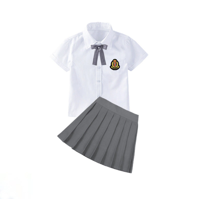 女童白色衬衣3-12岁中小童初中小学生灰色短裙白衬衫演出服套装