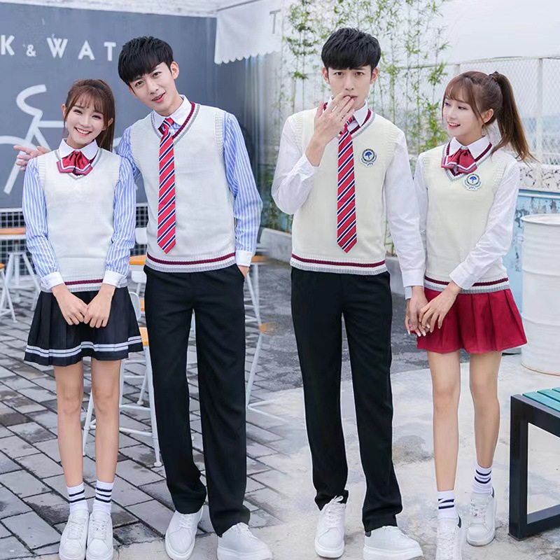 男女学生棉背心 韩范时尚学院风大码同款V字领背心校服针织衫马甲