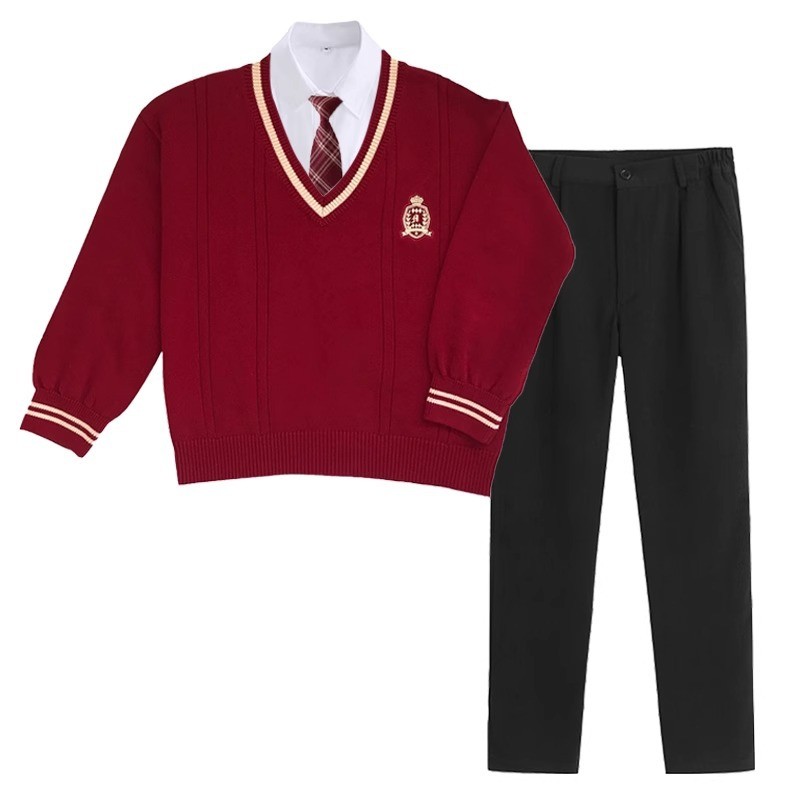 JK制服红色毛衣白衬衫黑西裤学生毕业运动会班服合唱朗诵表演套装