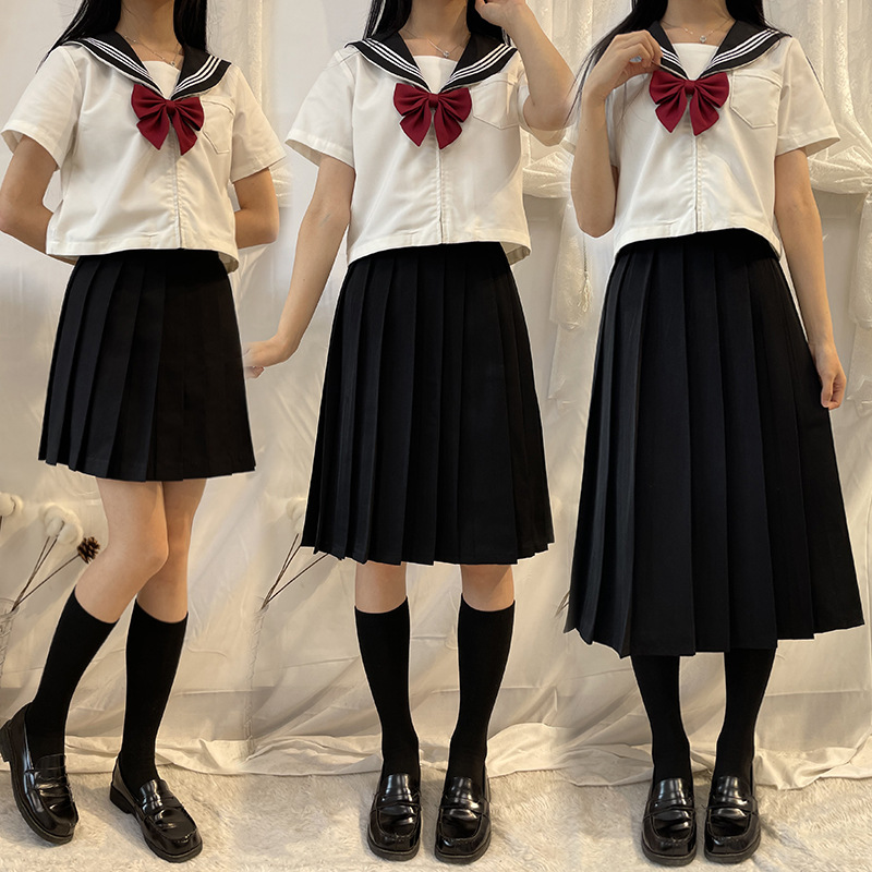 jk制服裙少女百褶裙夏装黑色短裙长裙纯色大码学生灰色半身裙中裙