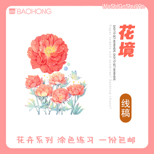 水彩线稿本 填色纸 花境花卉线稿本钢笔淡彩线稿新手入门材料