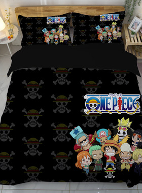 卡通海贼王乔巴路飞床笠款儿童4件套黑色1.2学生男孩床单3件套1.5