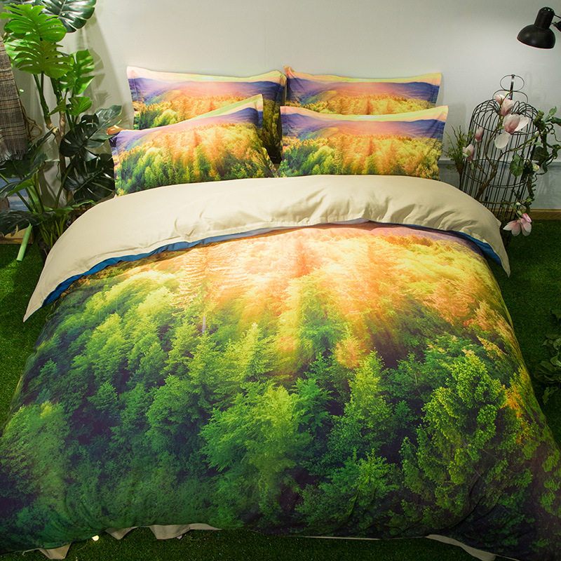 定做北欧ins风森林双人被套200X230磨毛风景印图单人被子罩1.5米
