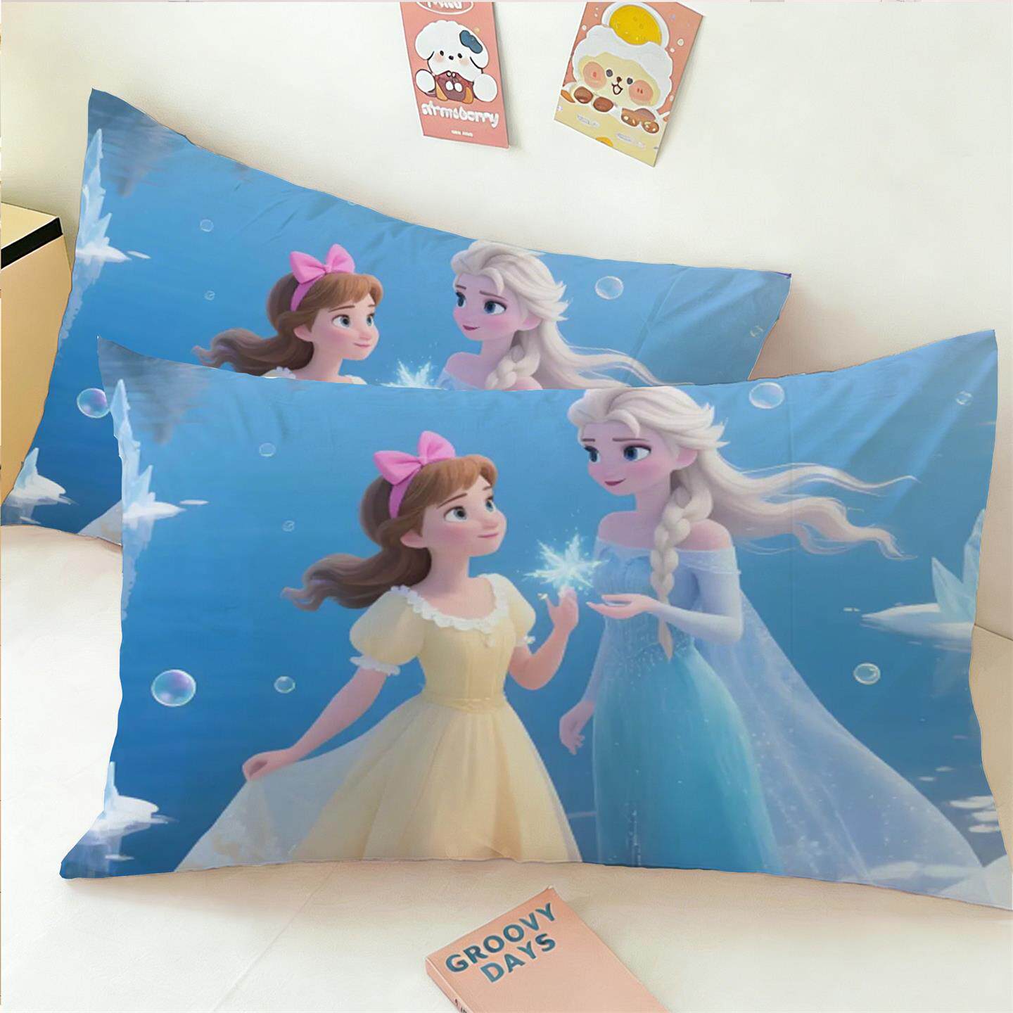卡通冰雪奇缘女孩枕套40X60爱莎公主儿童枕头罩48X74枕袋柔软亲肤