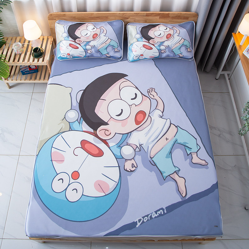 夏季卡通叮当猫儿童冰丝席三件套