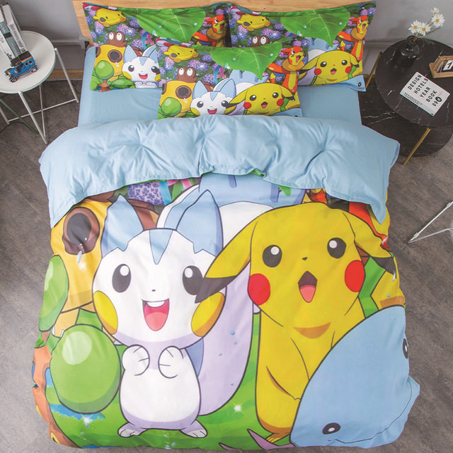 定做卡通宝可梦皮卡丘儿童被子套床上用品单双人学生宿舍磨毛被罩