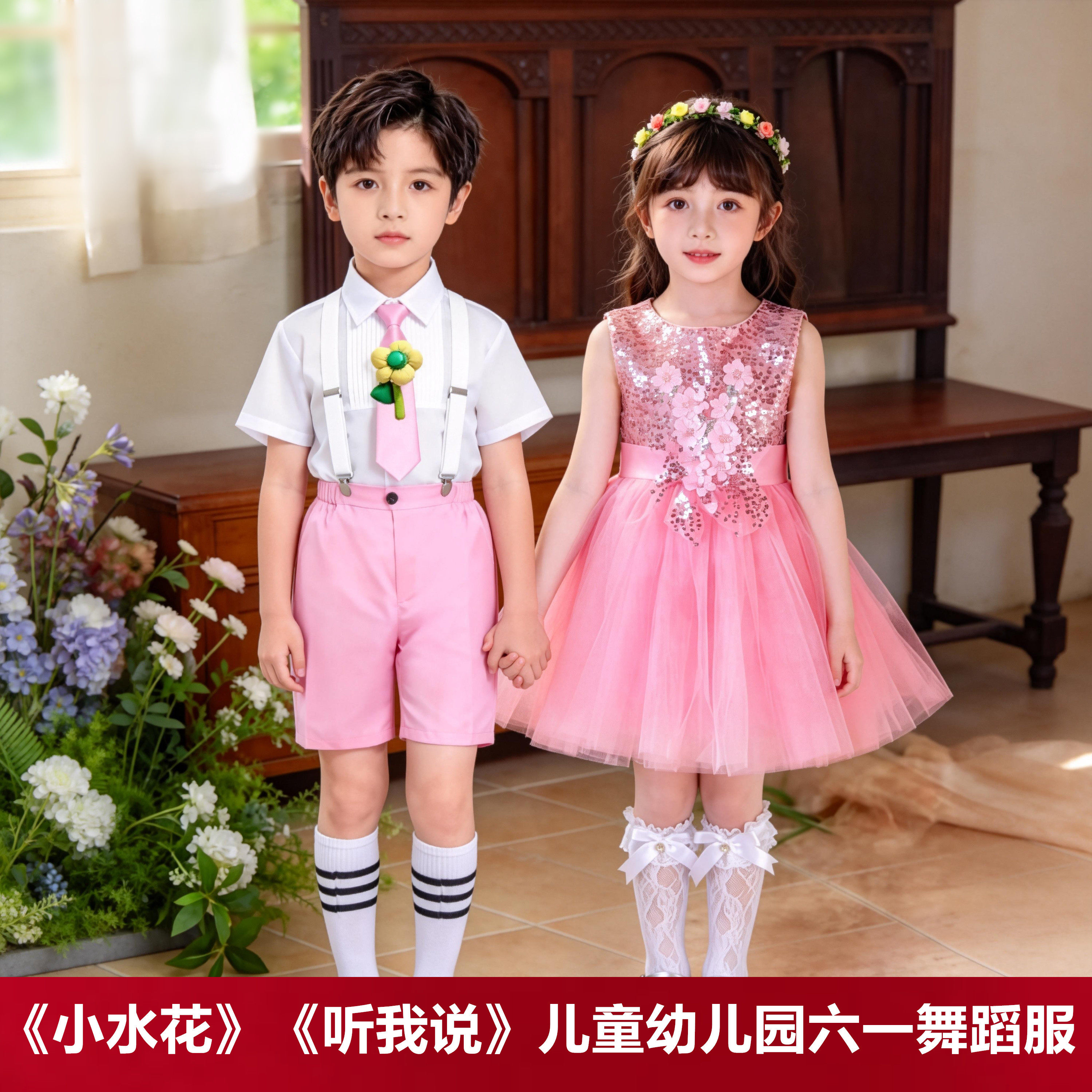 小水花听我说彩虹糖喜多多哒哒哒儿童幼儿园六一舞蹈演出服公主裙