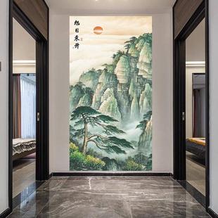 旭日东升入户玄关东墙装饰挂画泰山日出无水靠山图客厅风水自粘画