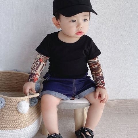 男童社会T恤宝宝防晒衣服花臂纹身衣夏季长袖儿童上衣打底薄款潮