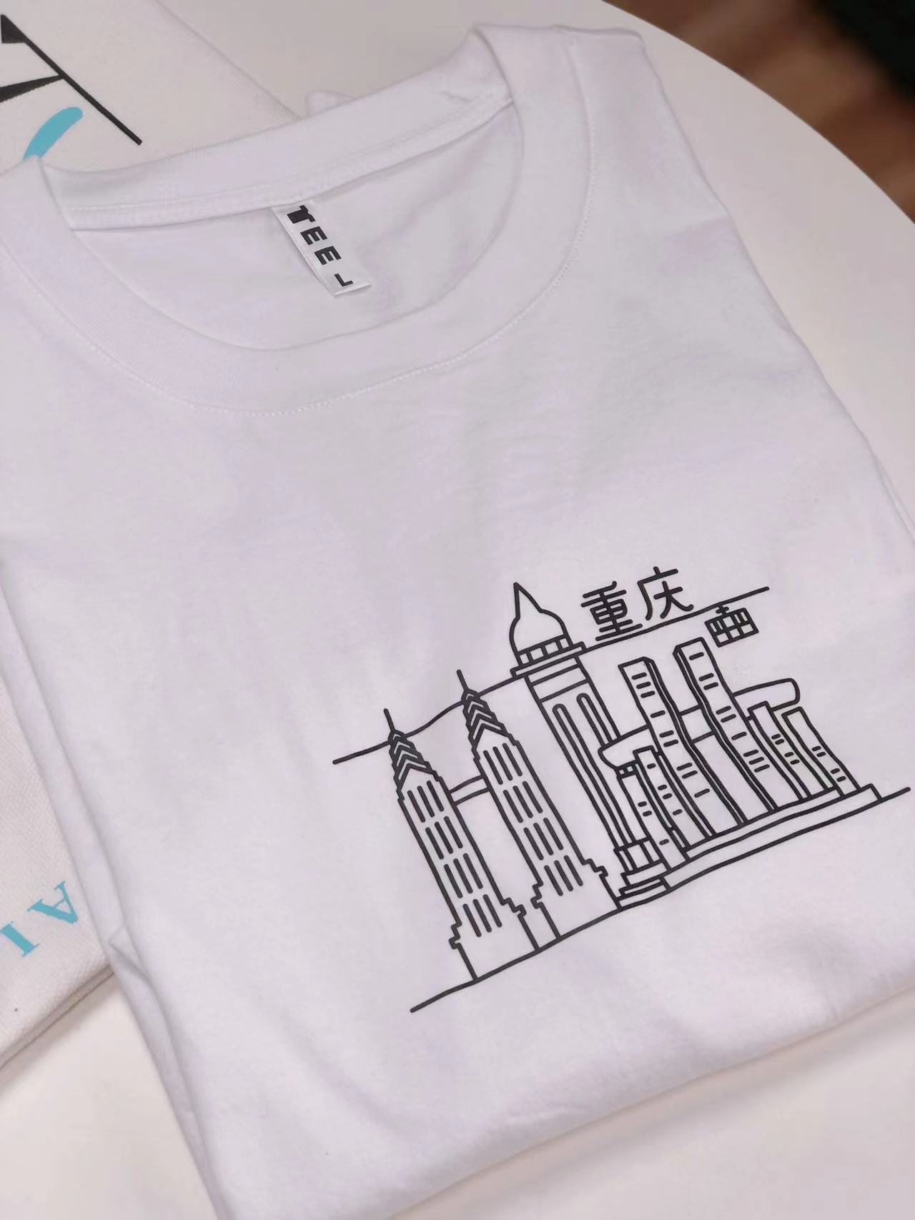 HEZHIMENG 《城市系列》 重庆 原创印花简笔画元素 纯棉T恤 百搭