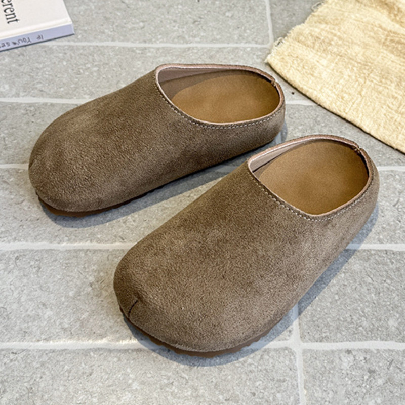 女童舒适拖鞋春秋新款儿童包头外穿绒面防滑勃肯鞋复古软底半拖鞋