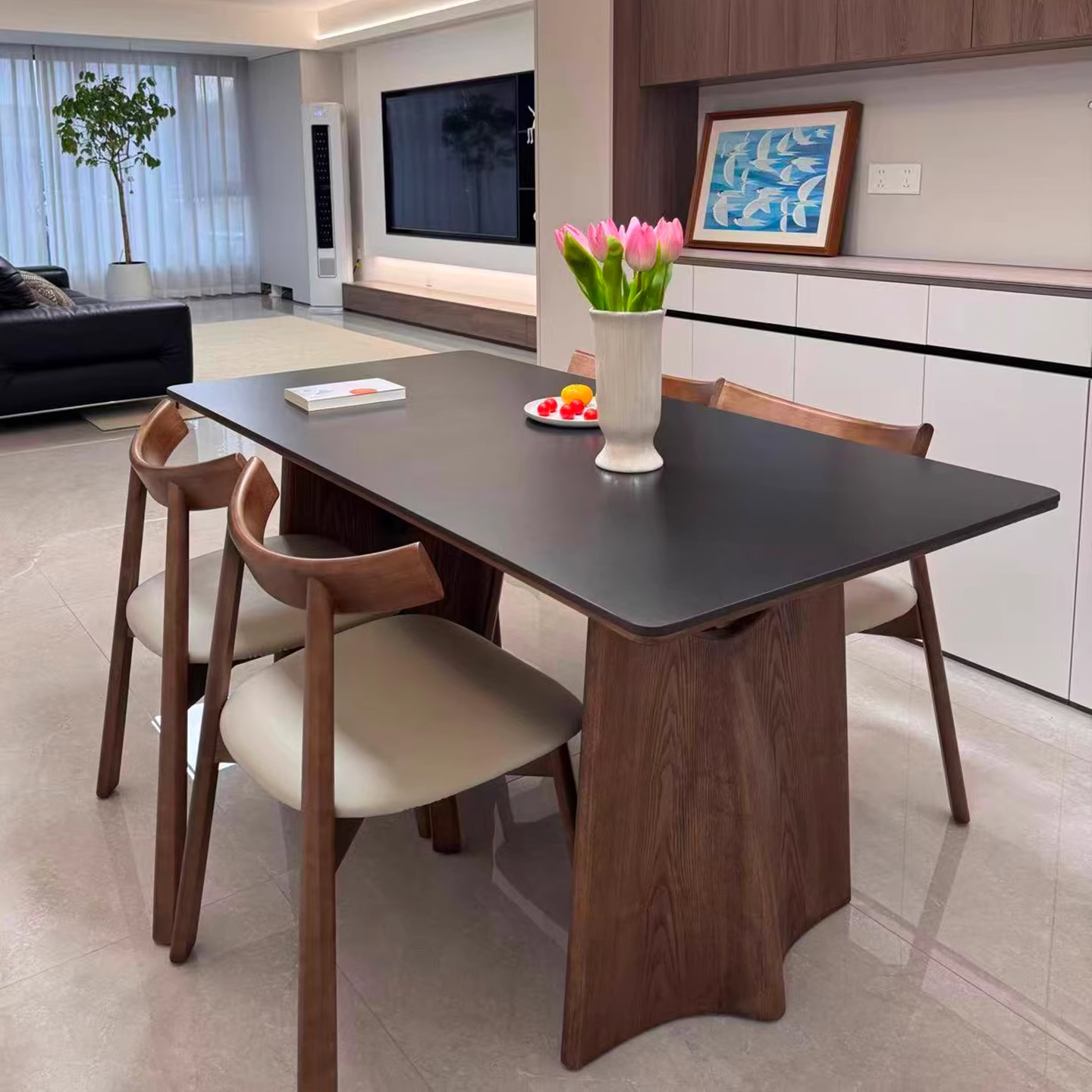 中古风实木餐桌长方形高级感