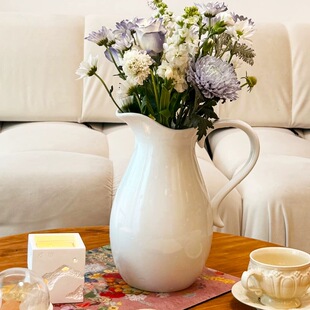 大号白色田园风法式陶瓷花瓶插花高级感拍照道具轻奢装饰花瓶摆件