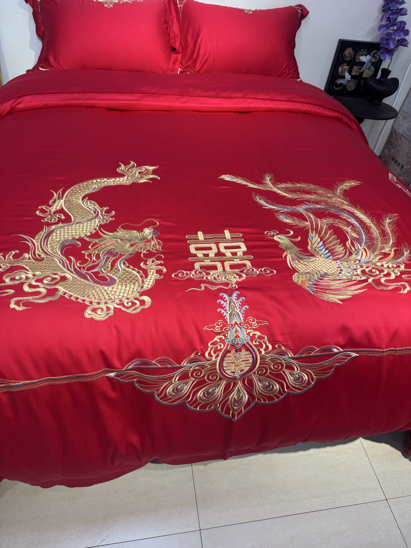 中式婚庆100支天丝棉刺绣四件床品套件/四件套/多